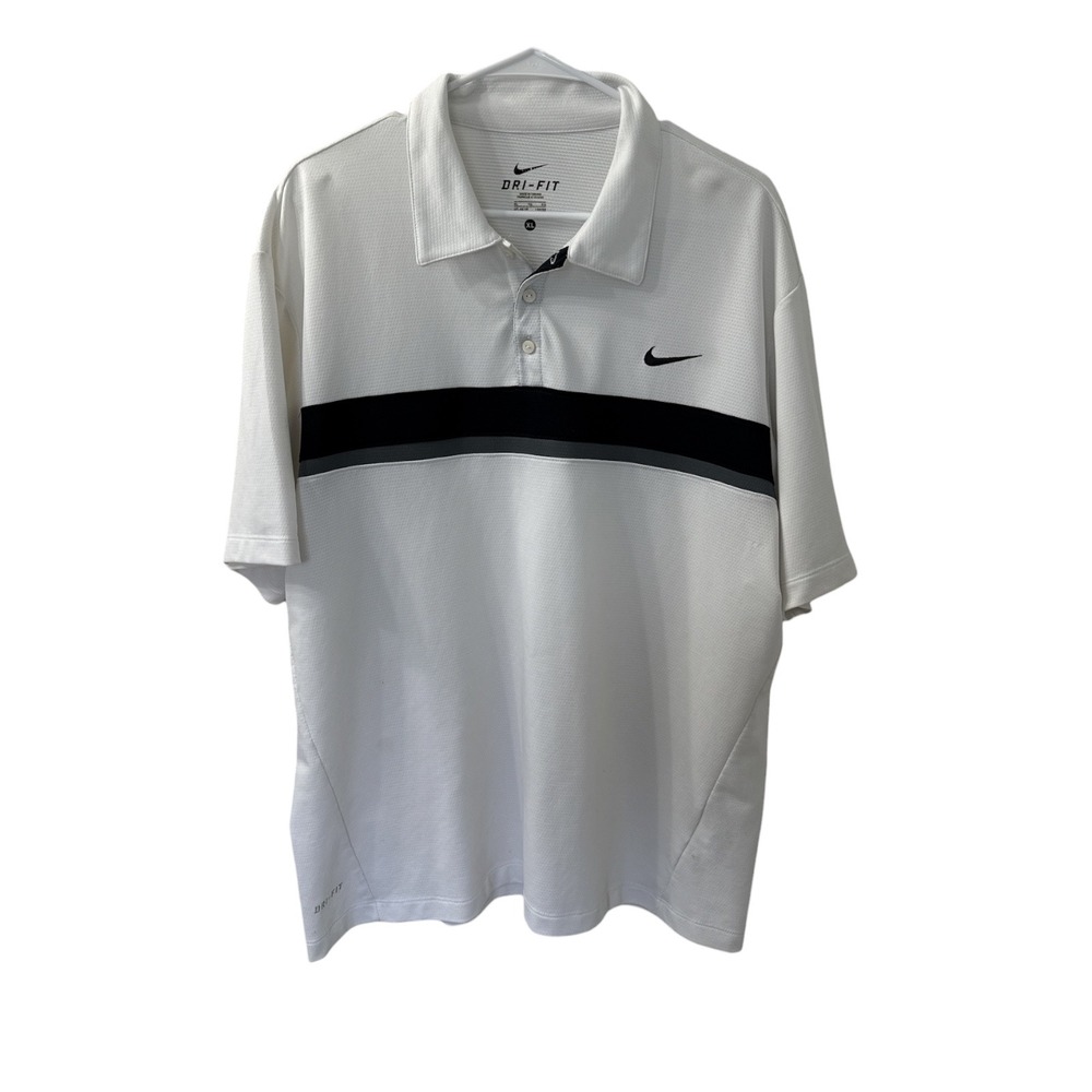 Nike Mens‎ Dri-FIT Striped Polo Shirt White Black Grey Short Sleeve Size XL